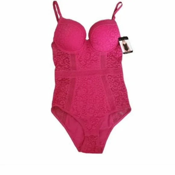 FRENCH AFFAIR Push Up BodySuit Lacey Cheetah Print Pink - Picture 2 of 16